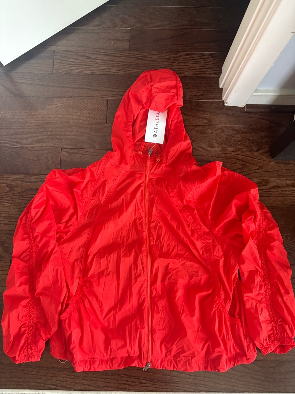 Athleta Red Hooded Packable Rain Jacket